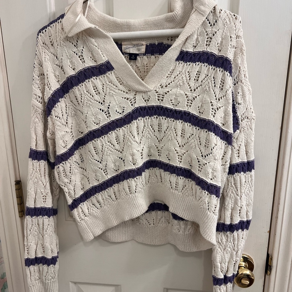 Universal Thread Cream and Purple Crew Neck Sweater